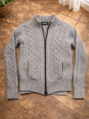 NAADAM 100% Merino Wool Cable Knit Zip Cardigan Sweater Gray XS